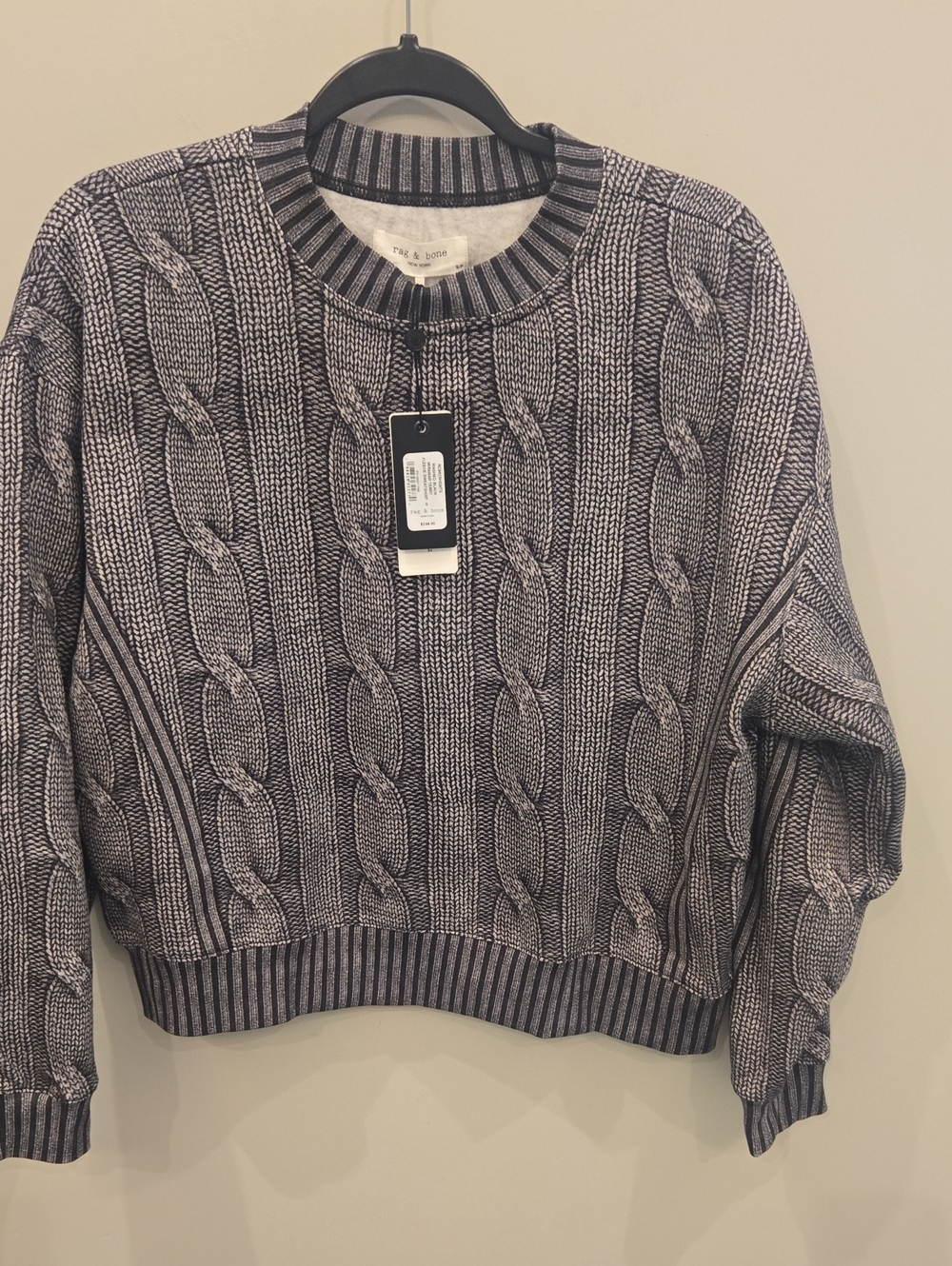 NWT Rag & Bone Miramar Cable Knit Crewneck Sweatshirt Grey. Small.